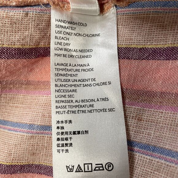 Maeve Anthropologie Shirt Lida Pink Striped & Crochet Top Linen Cotton Medium - Picture 5 of 9